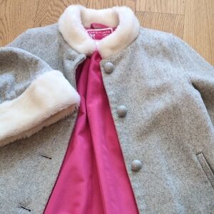 Janie and Jack Gray Coat with Pink Lining, matching hat